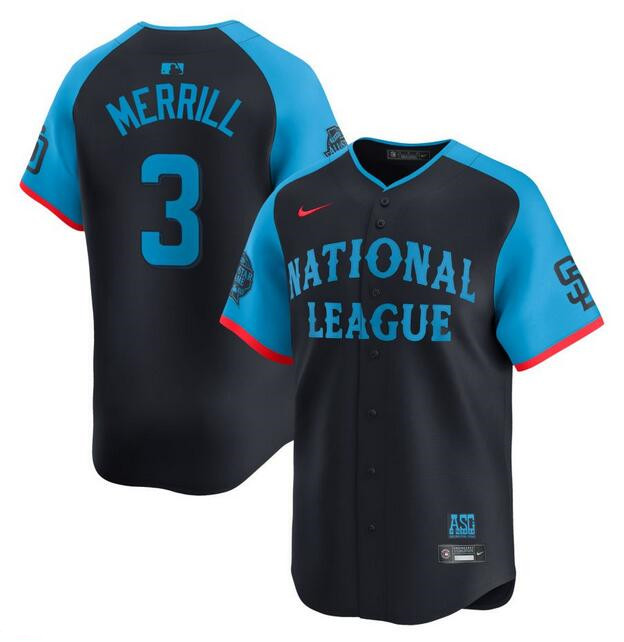 Men's National League #3 Jackson Merrill Navy 2024 All-Star Limited Stitched Baseball Jersey Men's National League #3 Jackson Merrill Navy 2024 All-Star Limited Stitched Baseball Jersey